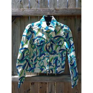 Boston Proper Denim Jacket Paisley White Blue X-Small